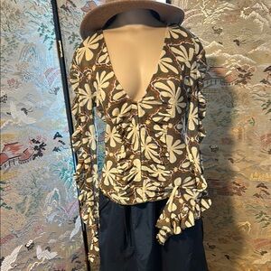 FREE PEOPLE THROUGH THE MEADOW RUCHED MESH WOMENS LONG SLEEVE TOP SZ M